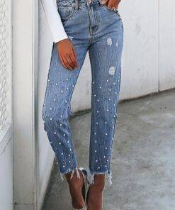Women’s Pearl Decorated Jeans FASHION & STYLE Jeans & Jeggings cb5feb1b7314637725a2e7: Blue