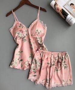 Women’s Floral Printed Lace-Trim Pajama Set FASHION & STYLE Sleepwear cb5feb1b7314637725a2e7: Black|Blue|Pink 