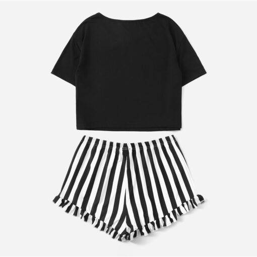 Women’s Cute Black Striped Sleepwear Set FASHION & STYLE Sleepwear cb5feb1b7314637725a2e7: Black