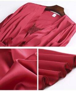 Women’s Winter Silk Pajama 5 pcs Set FASHION & STYLE Sleepwear cb5feb1b7314637725a2e7: Black|Blue|Navy|Pink|Red 