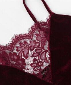 Women’s Lace Burgundy Velvet Sleepwear Set FASHION & STYLE Sleepwear cb5feb1b7314637725a2e7: Burgundy 