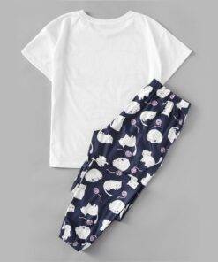 Women’s Kawaii Cat Printed Sleepwear FASHION & STYLE Sleepwear cb5feb1b7314637725a2e7: White Blue 