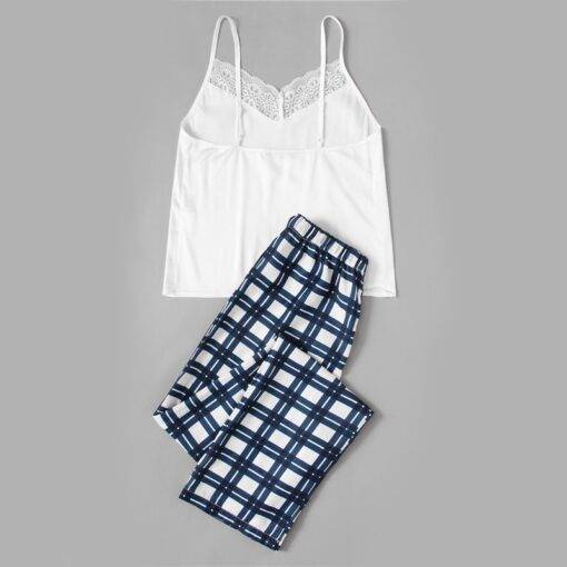 Women’s Plaid Print White Pajama Set FASHION & STYLE Sleepwear cb5feb1b7314637725a2e7: White