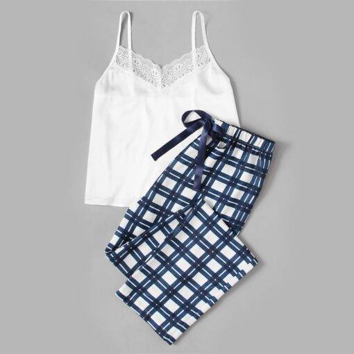 Women’s Plaid Print White Pajama Set FASHION & STYLE Sleepwear cb5feb1b7314637725a2e7: White