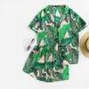 Women’s Tropical Print Shirt and Shorts Sleeping Set FASHION & STYLE Sleepwear cb5feb1b7314637725a2e7: Green