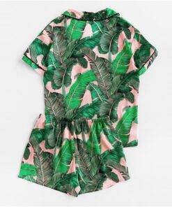 Women’s Tropical Print Shirt and Shorts Sleeping Set FASHION & STYLE Sleepwear cb5feb1b7314637725a2e7: Green 
