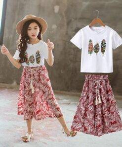 Girl’s Fashion Printed Polyester T-Shirt and Pants Children & Baby Fashion FASHION & STYLE cb5feb1b7314637725a2e7: Green|Red 