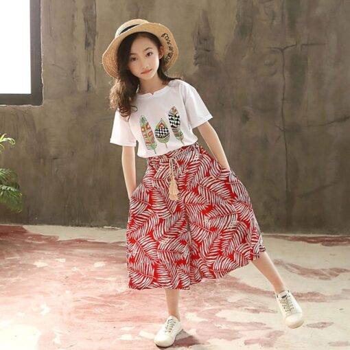 Girl’s Fashion Printed Polyester T-Shirt and Pants Children & Baby Fashion FASHION & STYLE cb5feb1b7314637725a2e7: Green|Red