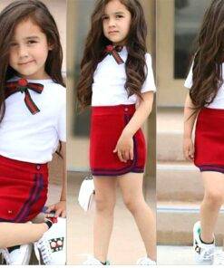 Girl’s Decorated Bow with Flower Skirt Suit Children & Baby Fashion FASHION & STYLE cb5feb1b7314637725a2e7: Red
