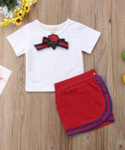 Girl’s Decorated Bow with Flower Skirt Suit Children & Baby Fashion FASHION & STYLE cb5feb1b7314637725a2e7: Red 