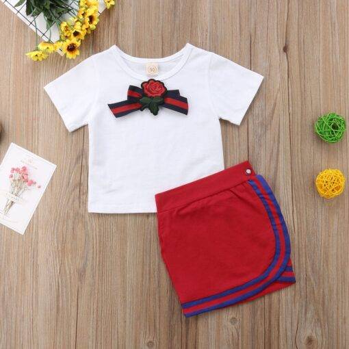 Girl’s Decorated Bow with Flower Skirt Suit Children & Baby Fashion FASHION & STYLE cb5feb1b7314637725a2e7: Red