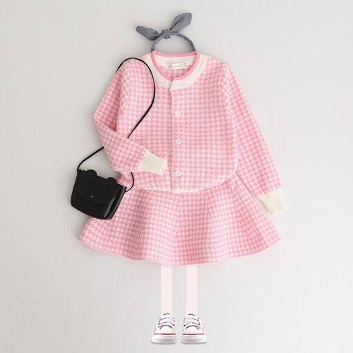 Girl’s Geometric Pattern Warm Cardigan and Skirts Set Children & Baby Fashion FASHION & STYLE cb5feb1b7314637725a2e7: Black and White|Gray|Pink