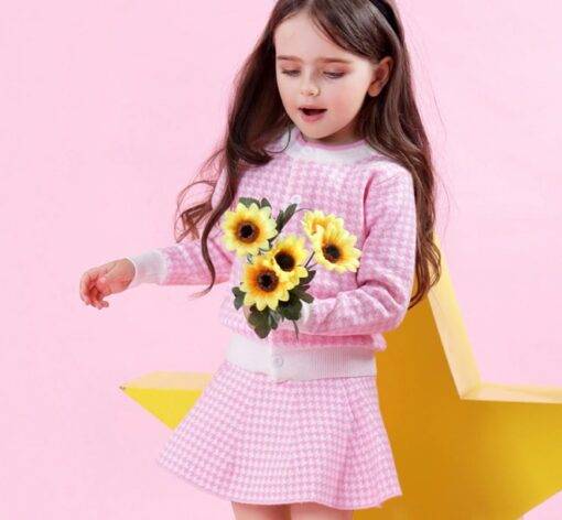 Girl’s Geometric Pattern Warm Cardigan and Skirts Set Children & Baby Fashion FASHION & STYLE cb5feb1b7314637725a2e7: Black and White|Gray|Pink