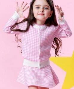 Girl’s Geometric Pattern Warm Cardigan and Skirts Set Children & Baby Fashion FASHION & STYLE cb5feb1b7314637725a2e7: Black and White|Gray|Pink 