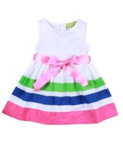 Baby Girl’s Striped Bow Embellished Dress Children & Baby Fashion FASHION & STYLE cb5feb1b7314637725a2e7: Blue / White|Pink + White|Red / White