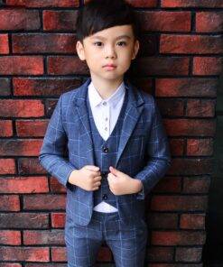 Boy’s Plaid Three Pieces Suit Set Children & Baby Fashion FASHION & STYLE cb5feb1b7314637725a2e7: Blue|Gray|Wine