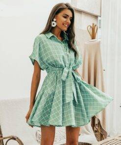 Cotton Light Green Plaid Dress Dresses & Jumpsuits FASHION & STYLE 6f6cb72d544962fa333e2e: L|M|S 