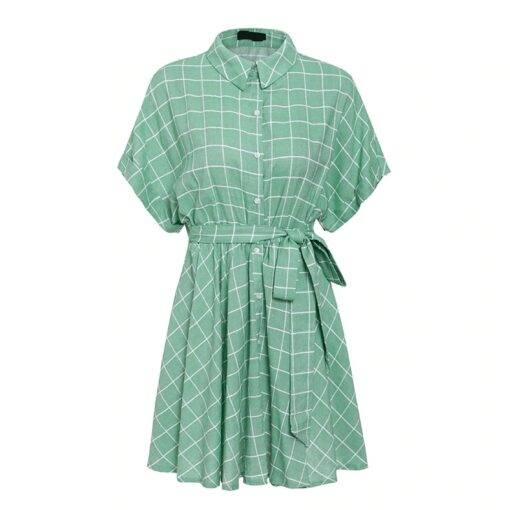 Cotton Light Green Plaid Dress Dresses & Jumpsuits FASHION & STYLE 6f6cb72d544962fa333e2e: L|M|S