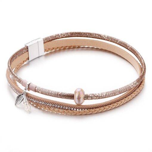 Multilayer Women’s Leather Bracelet with Leaf Shaped Pendant Bracelets & Bangles JEWELRY & ORNAMENTS Pearls & Gemstones cb5feb1b7314637725a2e7: Beige|Grey