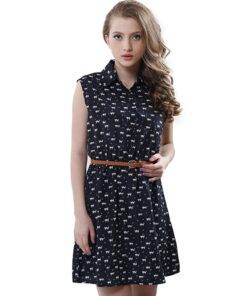 Women’s Cat Patterned Dress with Belt Dresses & Jumpsuits FASHION & STYLE 6f6cb72d544962fa333e2e: L|M|S|XL 
