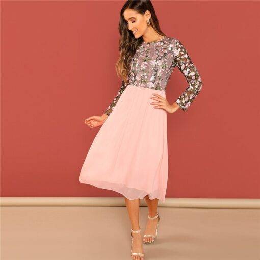 Women’s Floral Embroidery Pink Dress Dresses & Jumpsuits FASHION & STYLE cb5feb1b7314637725a2e7: Pink