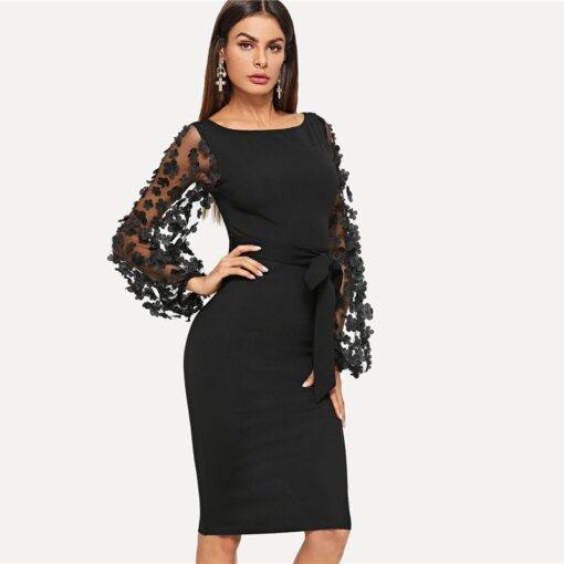 Floral Design Black Elegant Dress Dresses & Jumpsuits FASHION & STYLE cb5feb1b7314637725a2e7: Black