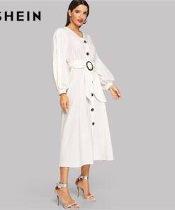 Women’s Bishop Sleeve White Belted Dress Dresses & Jumpsuits FASHION & STYLE cb5feb1b7314637725a2e7: White 