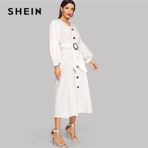 Women’s Bishop Sleeve White Belted Dress Dresses & Jumpsuits FASHION & STYLE cb5feb1b7314637725a2e7: White