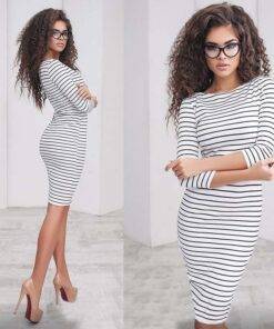 Women’s Striped Bodycon Dress Dresses & Jumpsuits FASHION & STYLE cb5feb1b7314637725a2e7: Black|White 