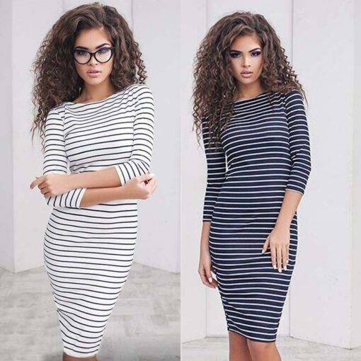 Women’s Striped Bodycon Dress Dresses & Jumpsuits FASHION & STYLE cb5feb1b7314637725a2e7: Black|White
