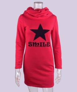 Women’s Star and Smile Printed Turtle Neck Dress Dresses & Jumpsuits FASHION & STYLE cb5feb1b7314637725a2e7: Black|Gray|Red 