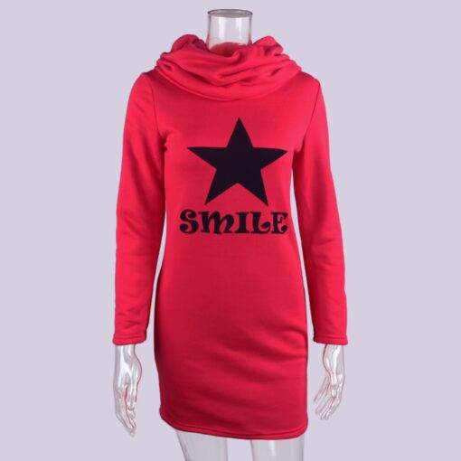 Women’s Star and Smile Printed Turtle Neck Dress Dresses & Jumpsuits FASHION & STYLE cb5feb1b7314637725a2e7: Black|Gray|Red
