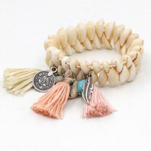 Fashion Bohemian Tasseled Shell Strand Bracelet Bracelets & Bangles JEWELRY & ORNAMENTS Pearls & Gemstones cb5feb1b7314637725a2e7: Beige|Multicolor
