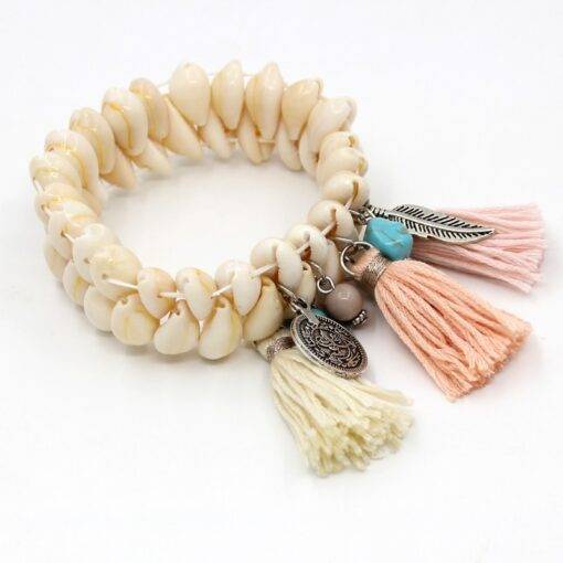 Fashion Bohemian Tasseled Shell Strand Bracelet Bracelets & Bangles JEWELRY & ORNAMENTS Pearls & Gemstones cb5feb1b7314637725a2e7: Beige|Multicolor