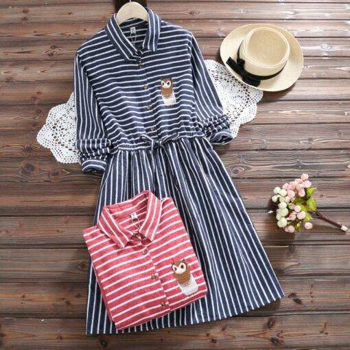 Women’s Striped Owl Printed Dress Dresses & Jumpsuits FASHION & STYLE cb5feb1b7314637725a2e7: Blue|Red