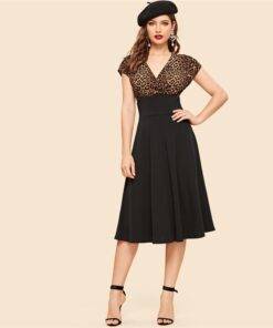 Women’s Leopard Print High Waist Dress Dresses & Jumpsuits FASHION & STYLE cb5feb1b7314637725a2e7: Black 