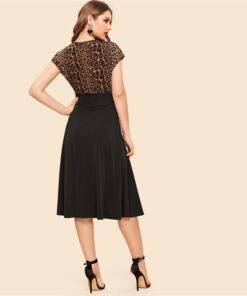 Women’s Leopard Print High Waist Dress Dresses & Jumpsuits FASHION & STYLE cb5feb1b7314637725a2e7: Black 