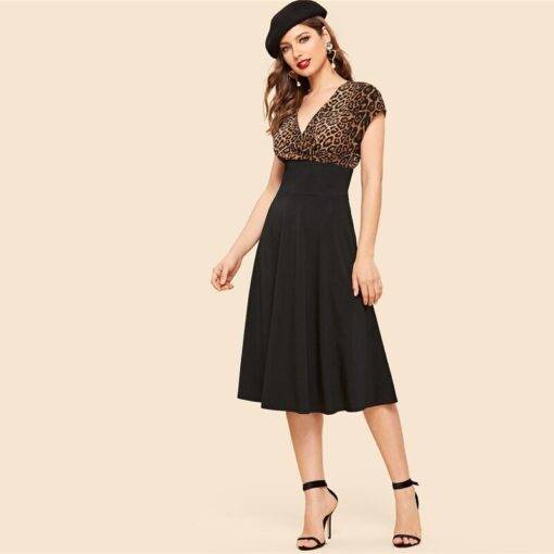 Women’s Leopard Print High Waist Dress Dresses & Jumpsuits FASHION & STYLE cb5feb1b7314637725a2e7: Black
