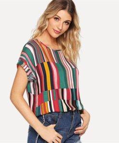Women’s Multicolor Striped Print Tee Dresses & Jumpsuits FASHION & STYLE cb5feb1b7314637725a2e7: Multi 