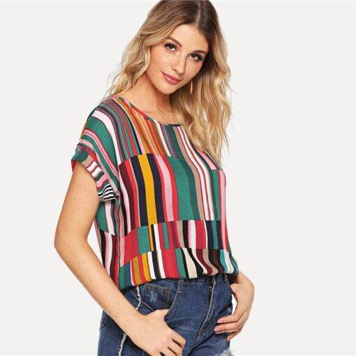 Women’s Multicolor Striped Print Tee Dresses & Jumpsuits FASHION & STYLE cb5feb1b7314637725a2e7: Multi