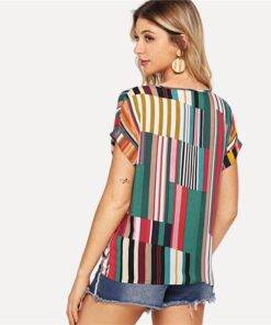 Women’s Multicolor Striped Print Tee Dresses & Jumpsuits FASHION & STYLE cb5feb1b7314637725a2e7: Multi 