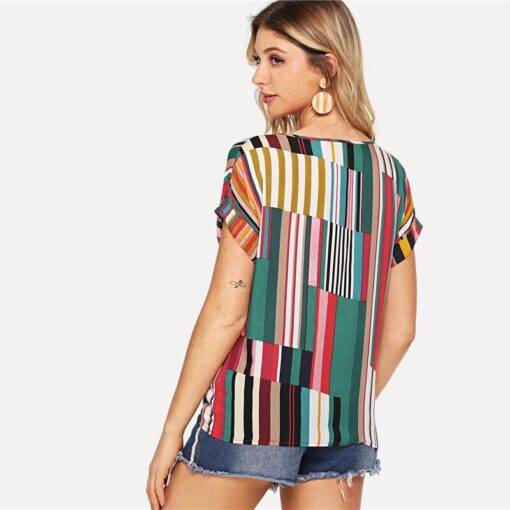 Women’s Multicolor Striped Print Tee Dresses & Jumpsuits FASHION & STYLE cb5feb1b7314637725a2e7: Multi