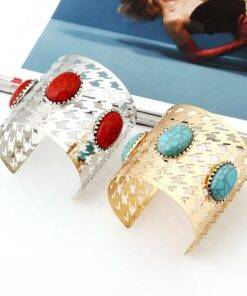 Vintage Cuff Bracelet for Women Bracelets & Bangles JEWELRY & ORNAMENTS Pearls & Gemstones 62cd78dfd1979f0f49311b: Gold / Blue|Silver / Red 