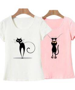 Women’s Cat Printed T-Shirt Dresses & Jumpsuits FASHION & STYLE cb5feb1b7314637725a2e7: White 
