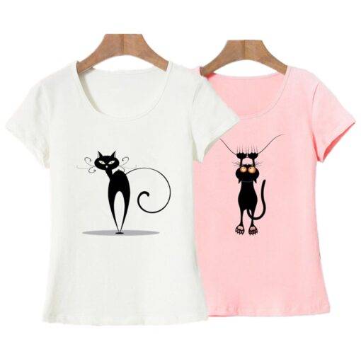 Women’s Cat Printed T-Shirt Dresses & Jumpsuits FASHION & STYLE cb5feb1b7314637725a2e7: White