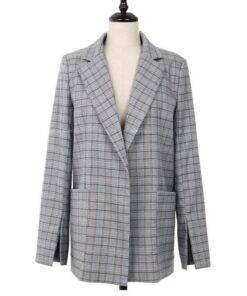 Women’s Classic Checkered Office Jacket Coats, Suits & Blazers FASHION & STYLE cb5feb1b7314637725a2e7: Grey 