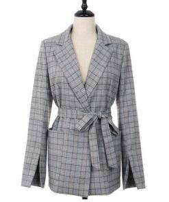 Women’s Classic Checkered Office Jacket Coats, Suits & Blazers FASHION & STYLE cb5feb1b7314637725a2e7: Grey 