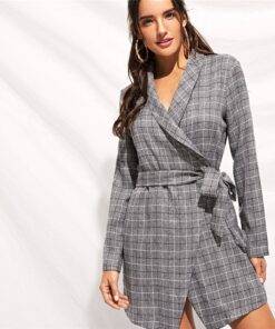 Women’s Grey Plaid Blazer Coats, Suits & Blazers FASHION & STYLE cb5feb1b7314637725a2e7: Gray 