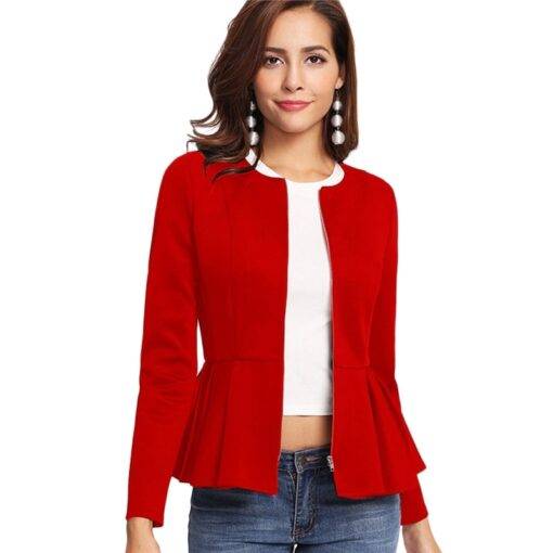 Elegant Pleated Peplum Women’s Jacket Coats, Suits & Blazers FASHION & STYLE cb5feb1b7314637725a2e7: Red