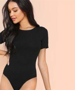 Women’s Minimalistic Short Sleeve Black Bodysuit Body Suits FASHION & STYLE cb5feb1b7314637725a2e7: Black